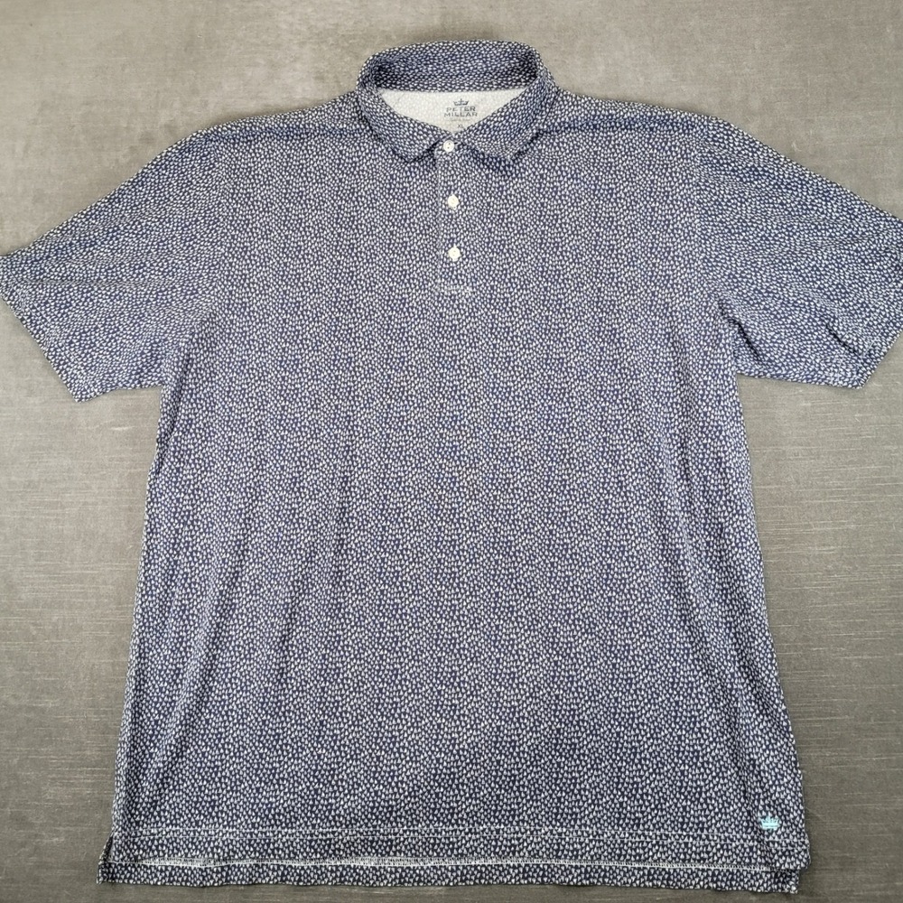Peter Millar Seaside Wash Mens XL Blue Sailboat Print Polo Shirt Short Sleeve